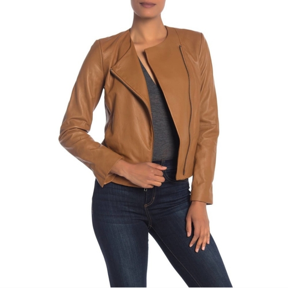VINCE Zip Cross Front Leather Jacket - Picture 5 of 10